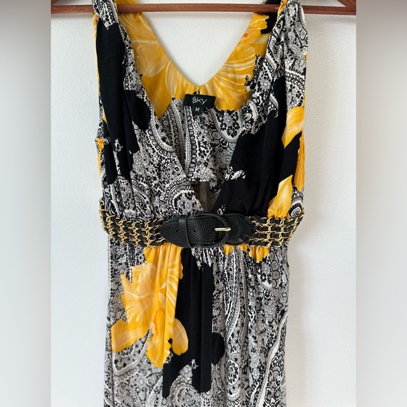 Sky Paisley Silk Sleeveless Dress with V-neckline and Empire Waist Size M - Picture 13 of 15